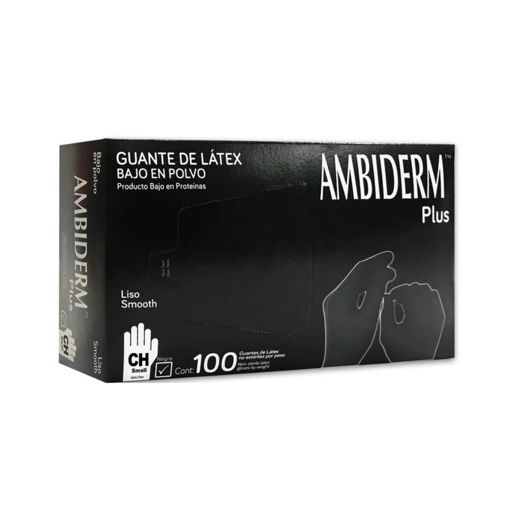 Guantes de Látex Bajo en Polvo Ambiderm Plus - Negro (100 pzas)