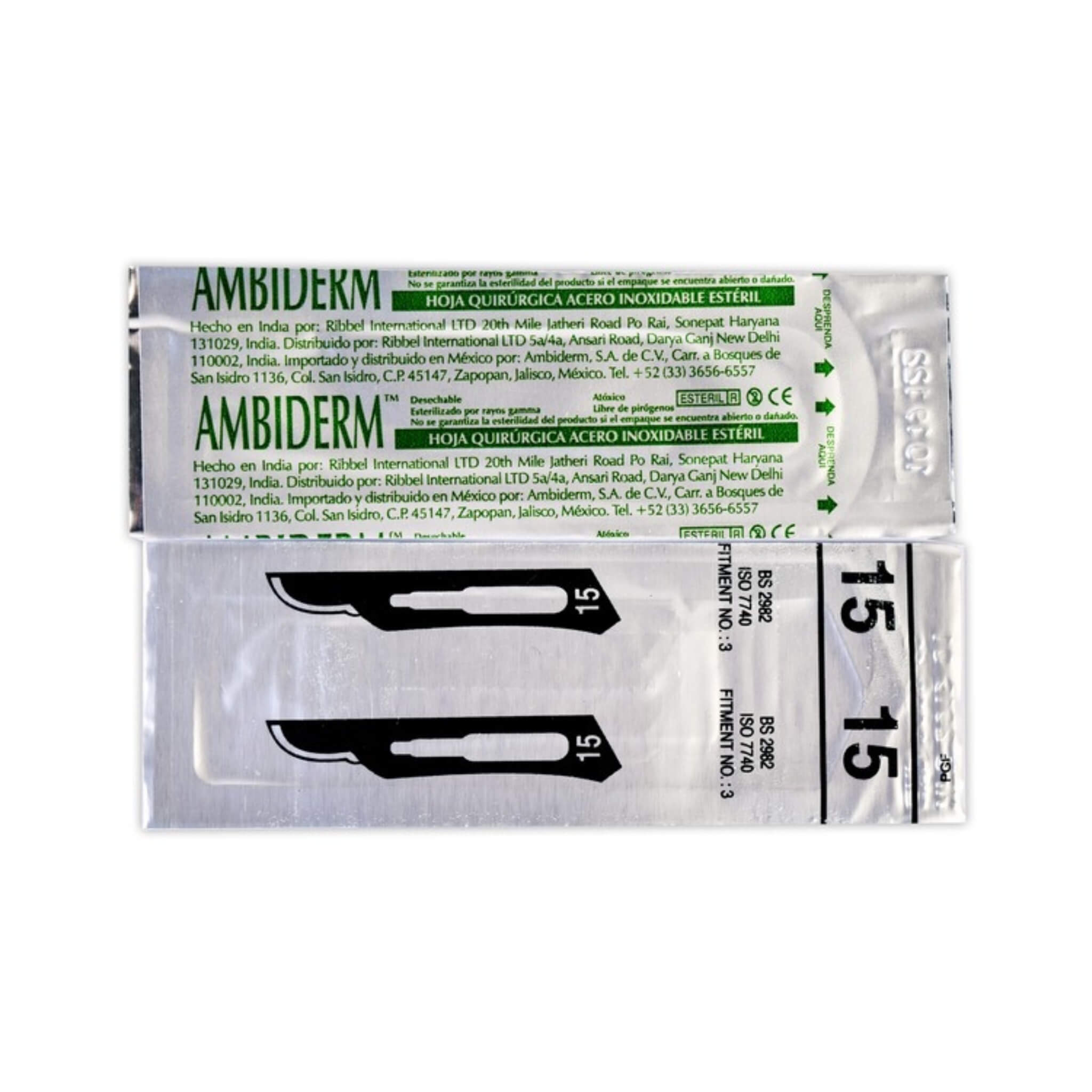 Hojas para Bisturí Acero Inoxidable Ambiderm - #15 (100 pzas) (1pza)