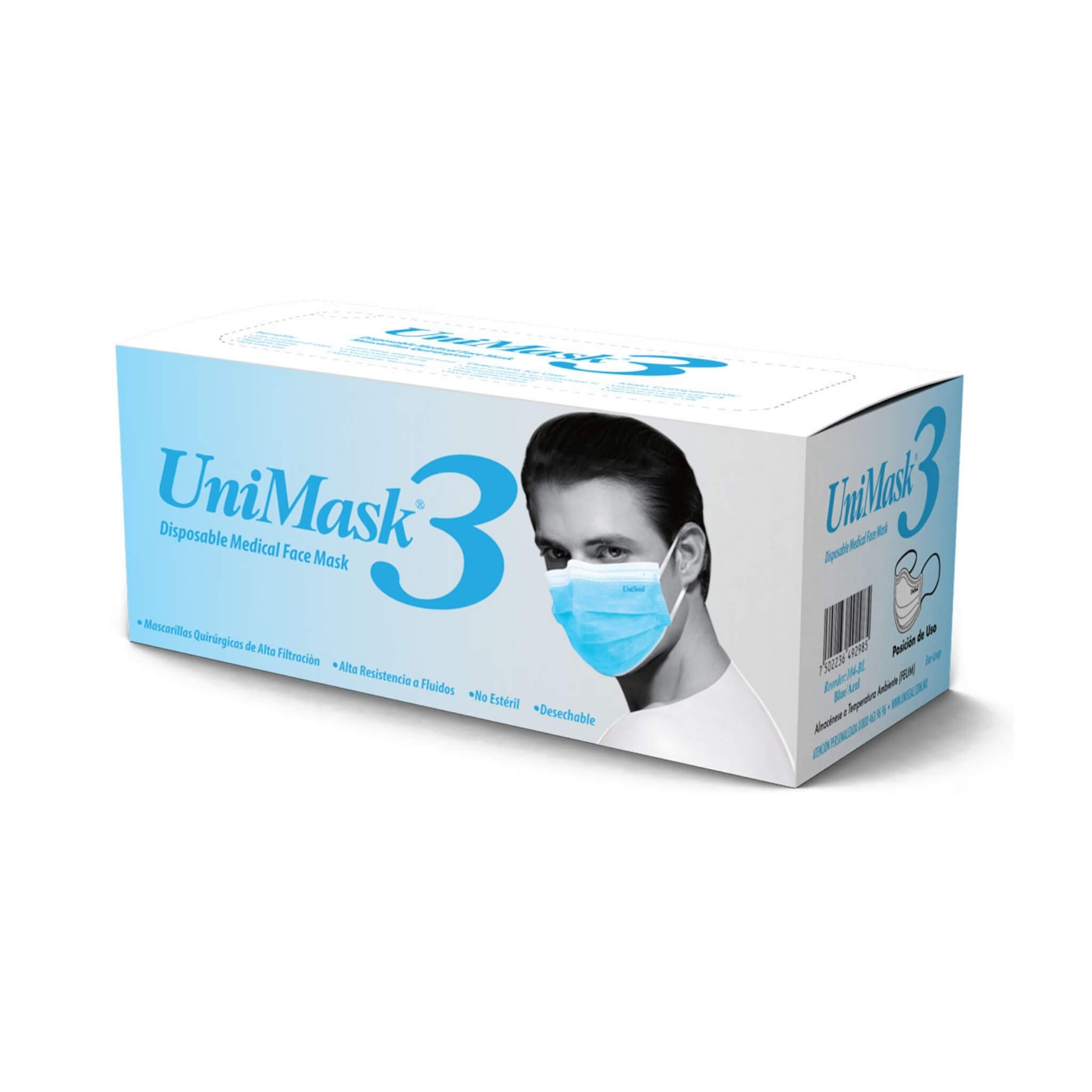 Cubreboca Quirúrgico Tricapa Unimask 3 (50 pzas)