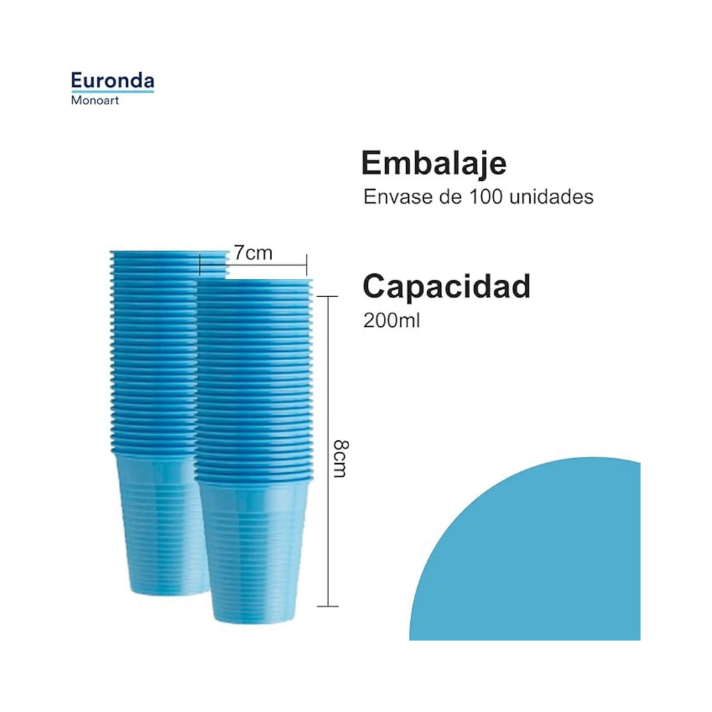 Vasos de Plástico Desechables Euronda - Colores (100 pzas)